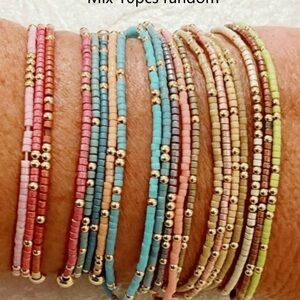 10 pc mixed random Beaded Multi-Strand Stretch Bracelet - Pastel Mix